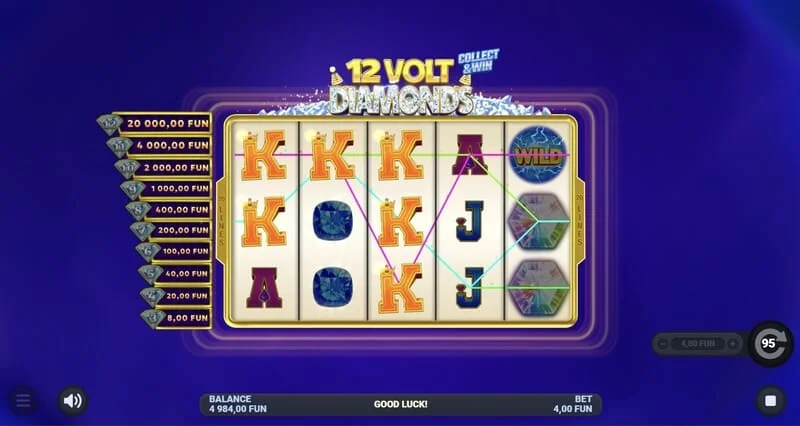 12 Volt Diamonds - layar game utama dengan kotak 5×4